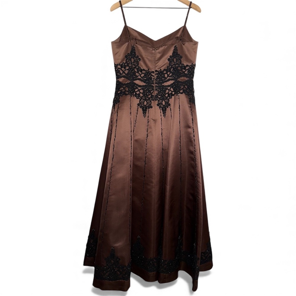 Vintage Dark Beaded Chocolate Donna Gray Formal Gown Evening Dress Floor‎ Length - Picture 7 of 13